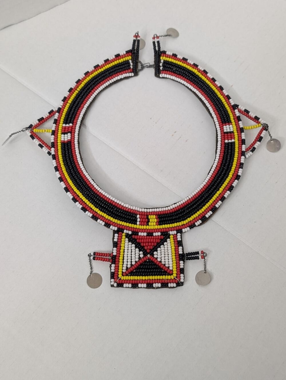 Vintage Maasai Beaded Collar Necklace African Leather Choker Tribal Jewelry
